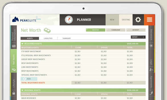 Mobile Financial Planner Home screen